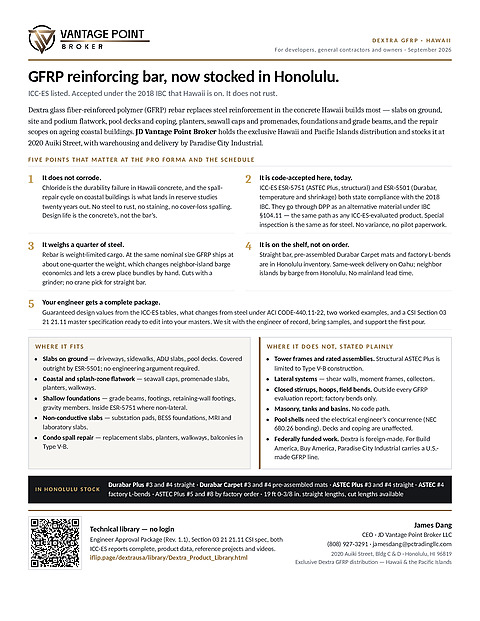Dextra GFRP for Hawaii Developers & Contractors
