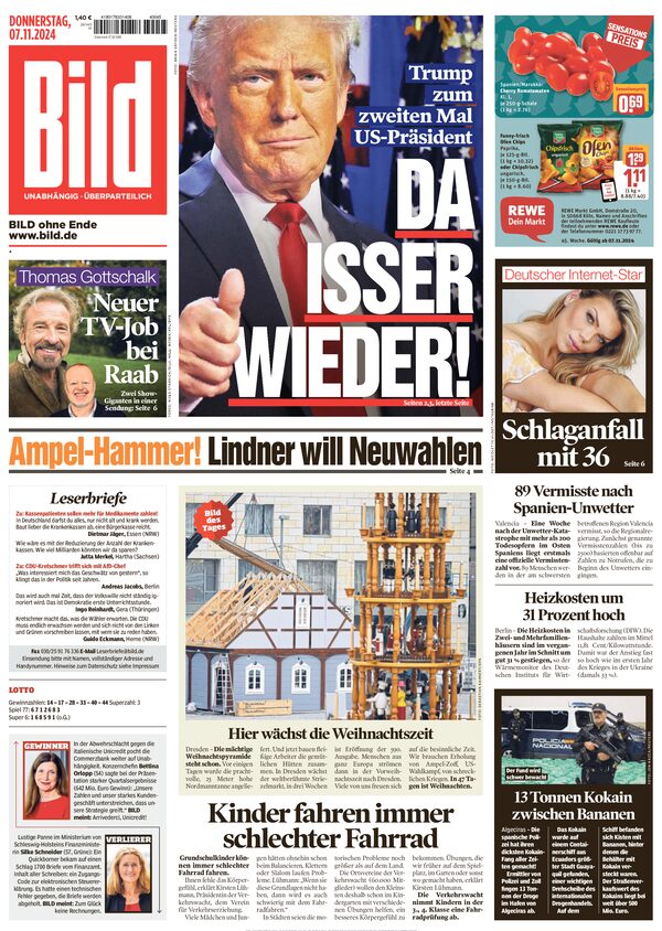 Bild Zeitung vom 07 November 2024