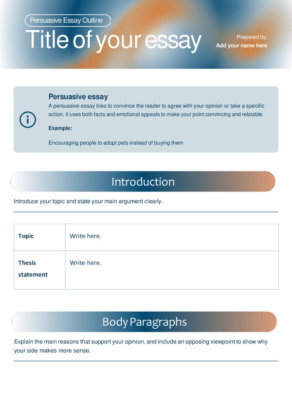 Persuasive Essay Outline