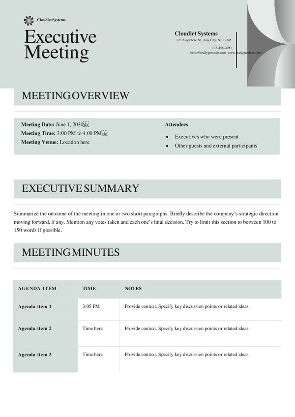 Corporate Meeting Minutes